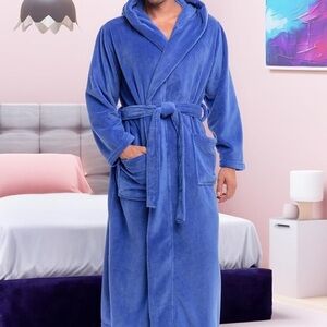 Alexander Del Rossa Men's Soft Plush Fleece Hooded Bathrobe Full Length